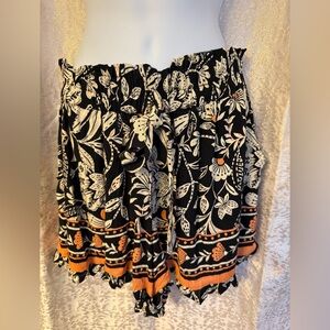 Angie Black Floral High-Waist Drawstring Shorts with Orange Trim